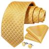 Tie Set for Men Golden Striped Paisley Necktie Silk Tie Pocket Square Cufflinks for Wedding Party