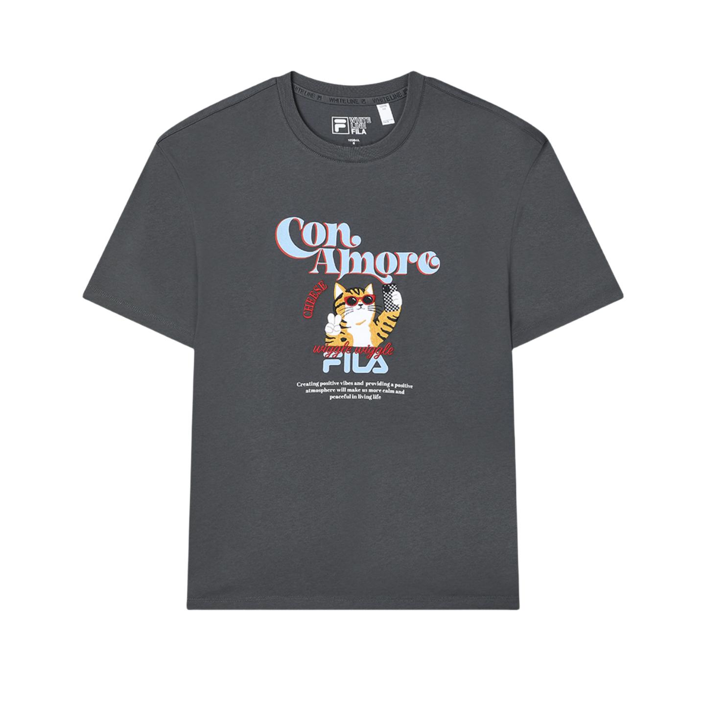 

Fila Оригинальная серия Вязаная Свободная Хлопковая Футболка с Вышивкой Кота с Коротким Рукавом Женские Футболки Cangjie-Серый F11W429122FDY S