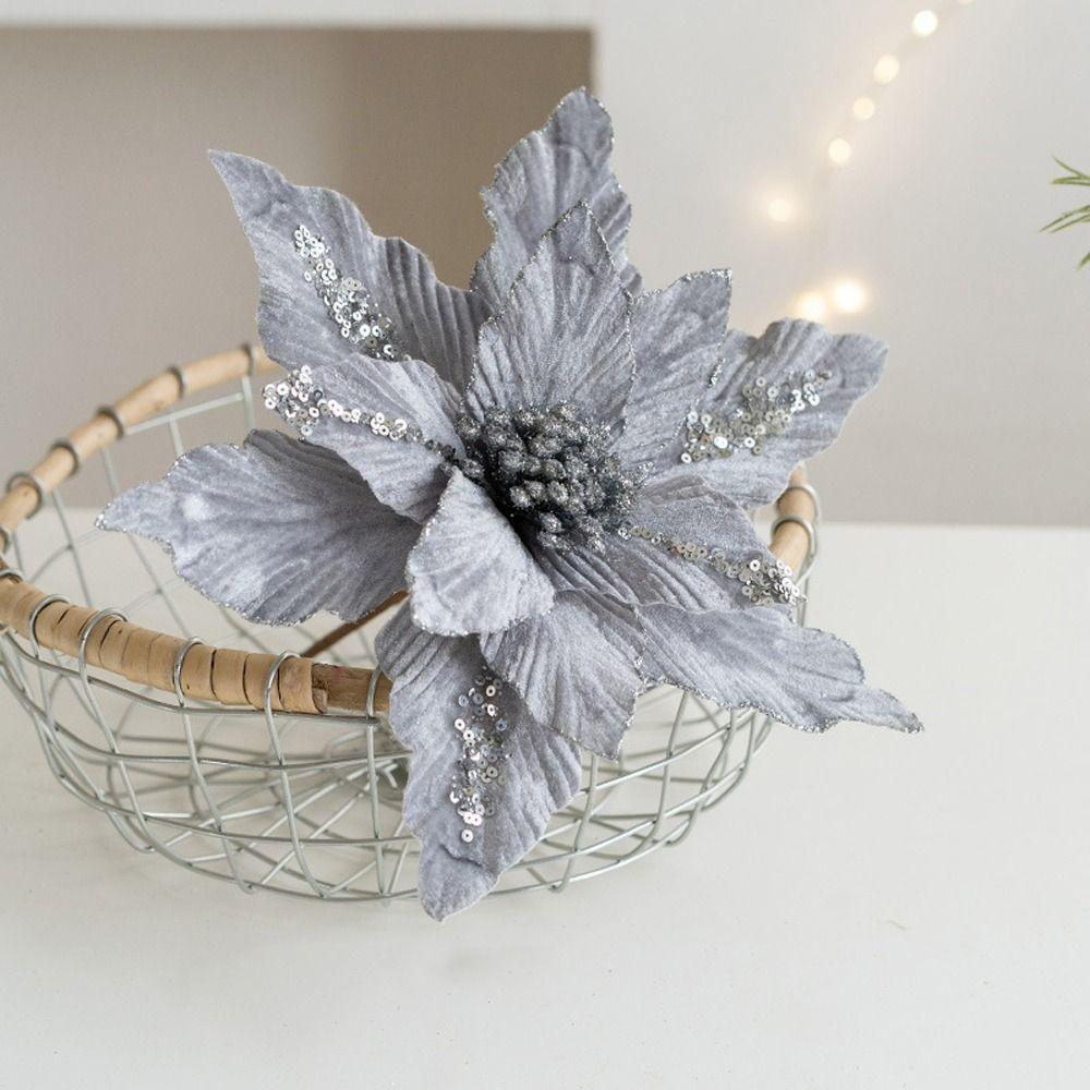 26cm Glitter Christmas Poinsettia Flower Simulation DIY Artificial Flower Realistic Luxury Christmas Tree Decorations