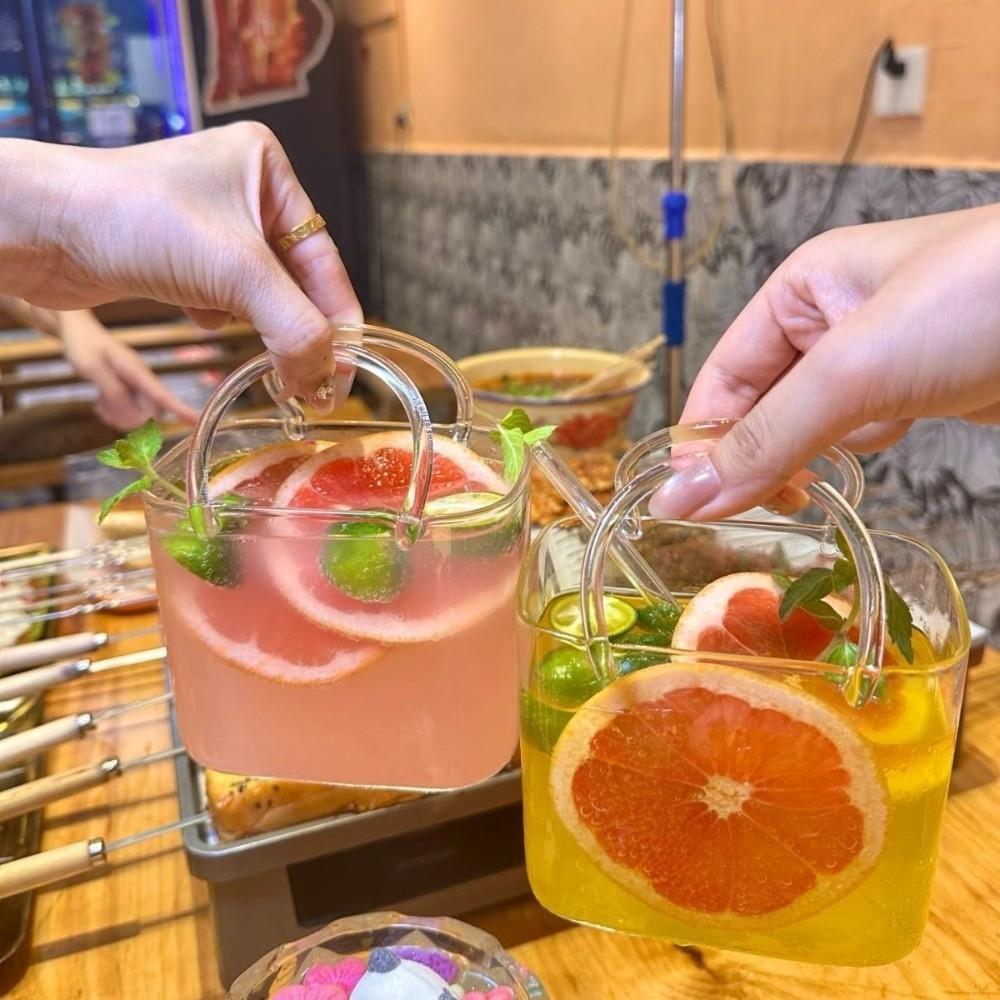 Unique Shape Summer Teacup Transparent Wine Cup Creative Handbag Glass Cup Summer Drink