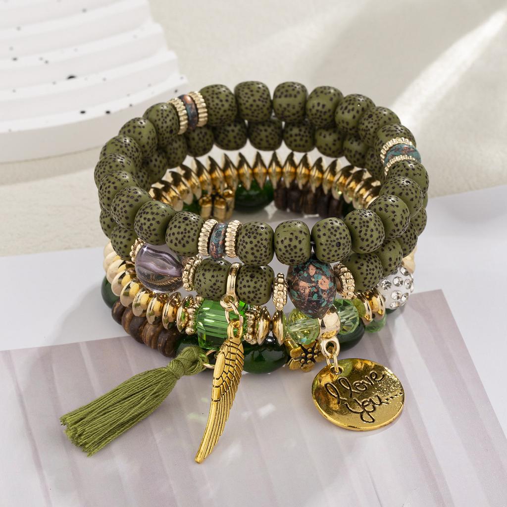 Bohemian Multi-Layer Bracelet Crystal Peach Heart Beaded Women'S Hand Retro Jewelry