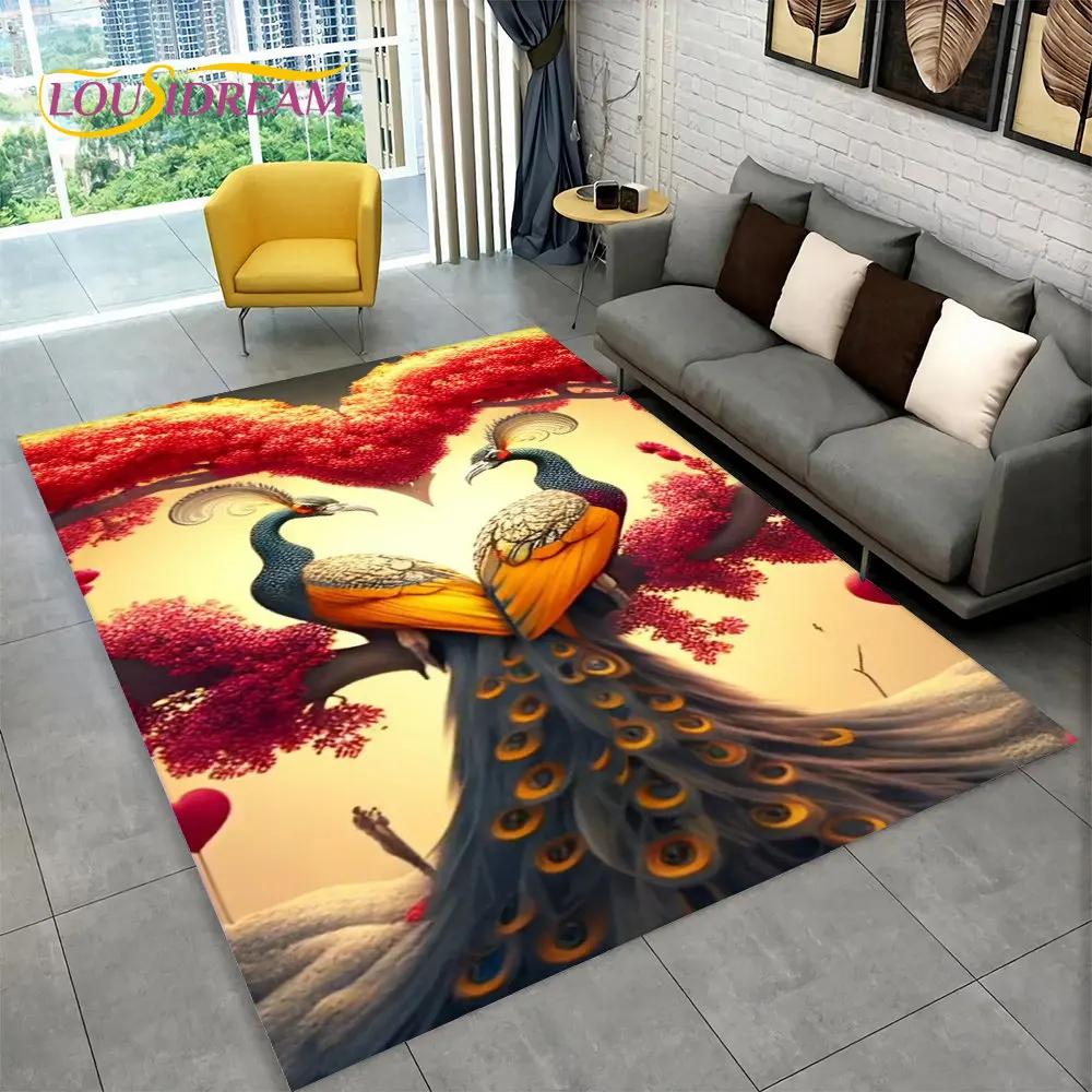 Bird Exquisite Peacock Animal Area Rug,Carpet for Home Living Room Bedroom Sofa Doormat Kitchen Decoration,Non-slip Floor Mats