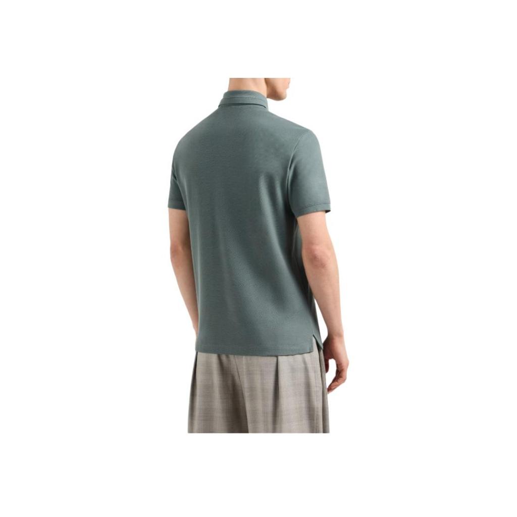 Emporio Armani Solid Color Jacquard Logo Short Sleeve Polo Shirt Men Tops Green EM001081-AF10497-U9083