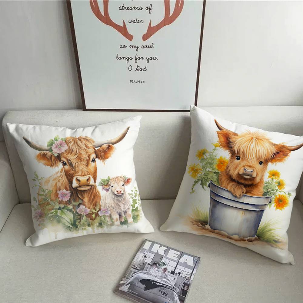 Cute Highland Cow Pillow Case Home Decor Throw For Sofa Bed Car Room Decor Gift Idea