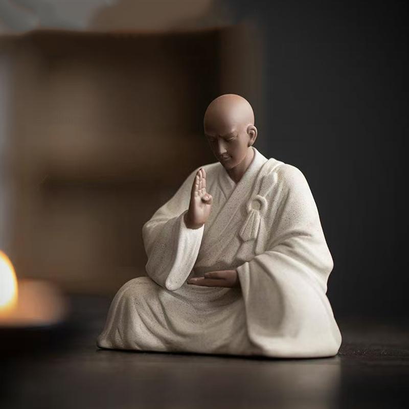 

Ceramic Blessing Little Novice Monk figurine decoration Chinese Buddha statue Home Living Room Office Wealth Luck Feng ShuiDecor