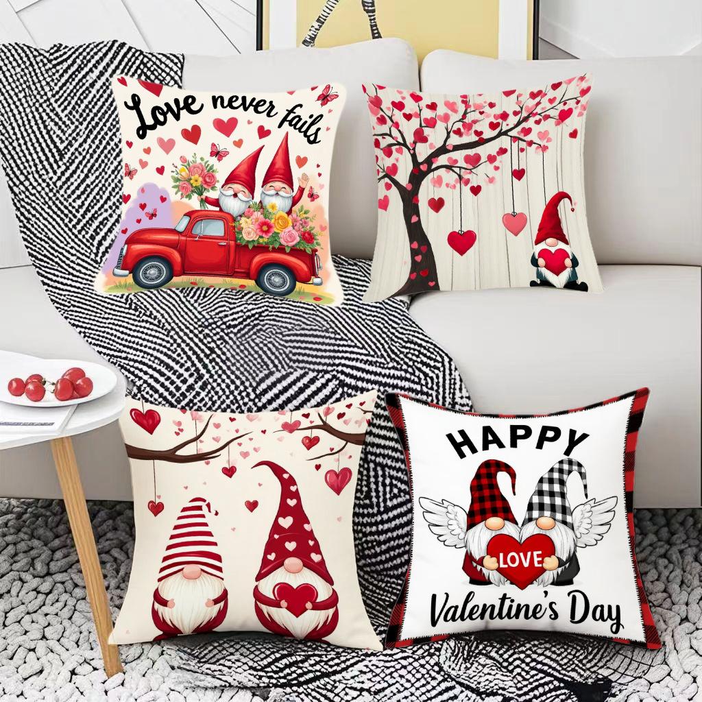 Valentine's Day Pillow Cover Festive Atmosphere Home Decoration Living Room Sofa Cushion Cover Linen Printed Love Tree