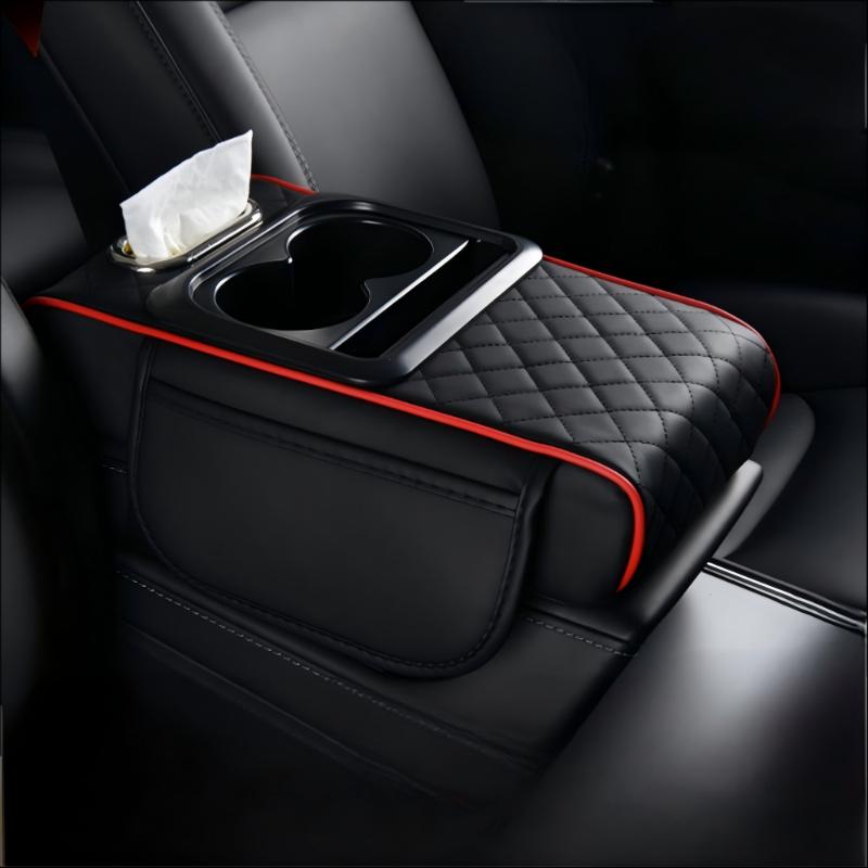 Car Center Console Armrest Cushion PU Leather Mat Memory Foam Support Universal Fit for SUVs and Sedans