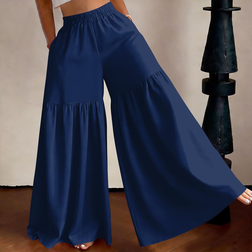 Women High Waist Wide Leg Pants Loose Fit Lightweight Flowy Palazzo Trousers Casual Solid Color Long Pants for Daily Wear