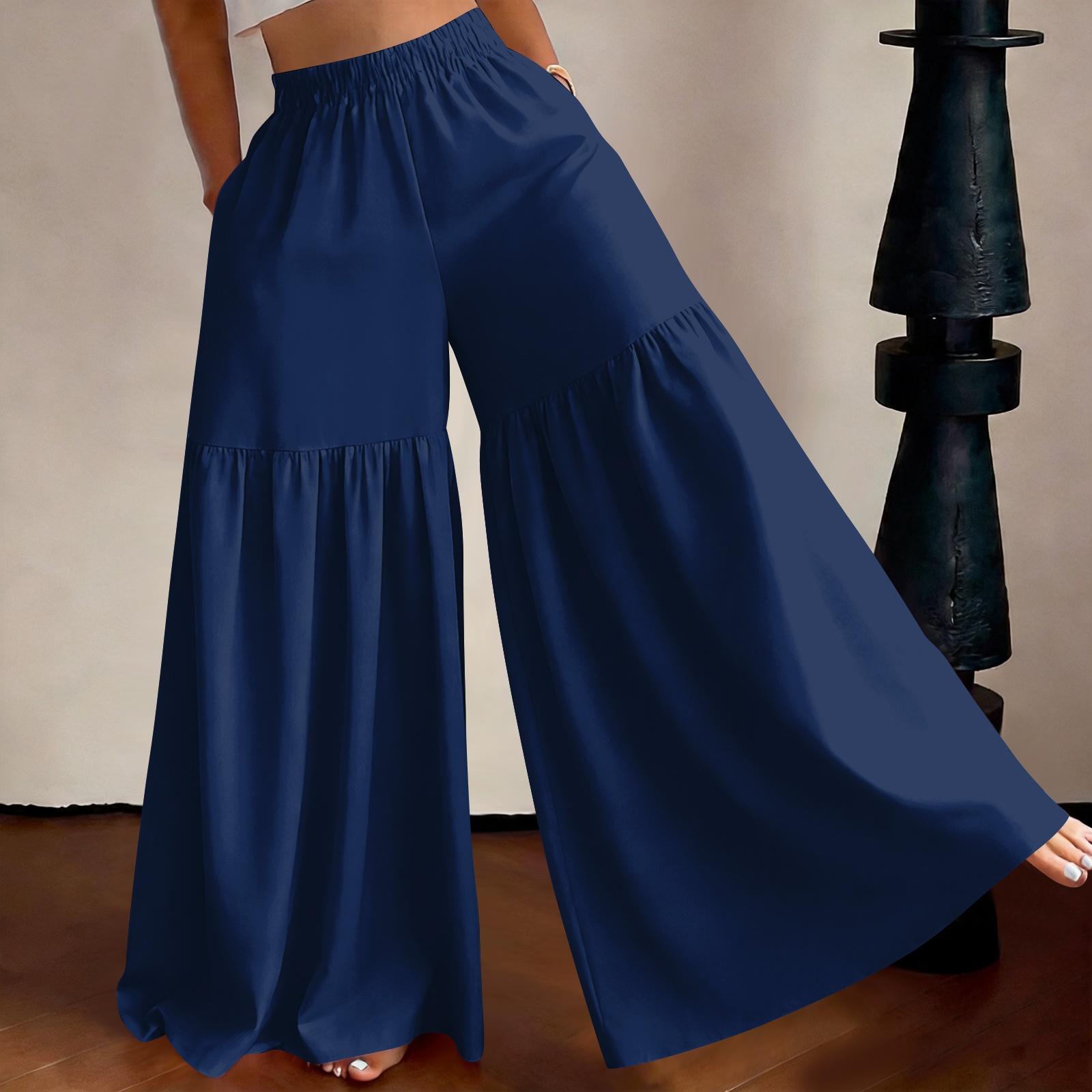 

Women High Waist Wide Leg Pants Loose Fit Lightweight Flowy Palazzo Trousers Casual Solid Color Long Pants for Daily Wear XXL