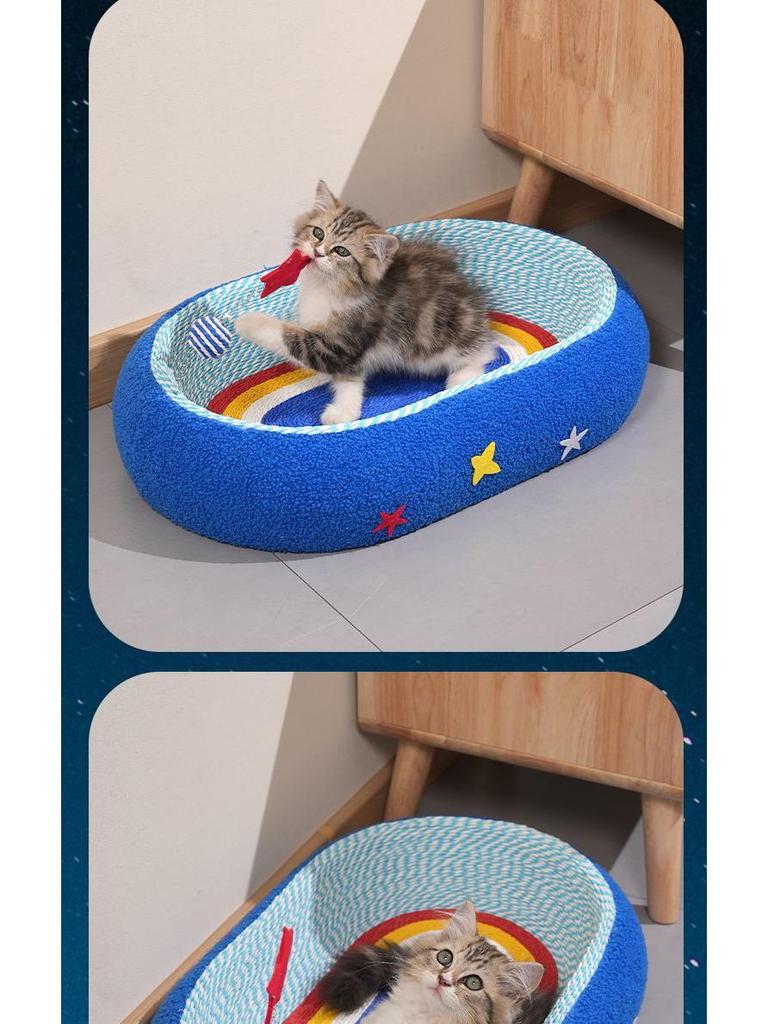 Durable Starry Sky Cat Bed & Scratching Board: Large Oval All-Season Toy