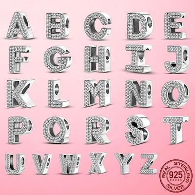 Original 925 Silver Letter CZ Zircon A To Z 26 Letter Charms Beads Fit  Charms Bracelet Silver 925 Jewelry