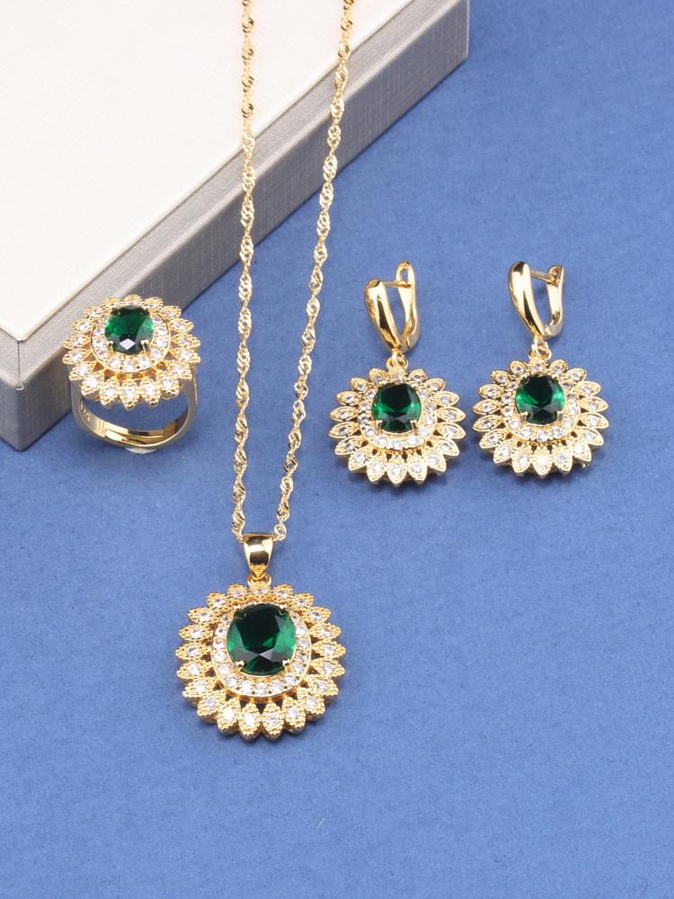 Neue Mode Kleid Schmuck&Accessoires Vergoldete Zirkon Brautsets Zirkonringe/Anhänger/Ring Halskette für Frauen Geschenk