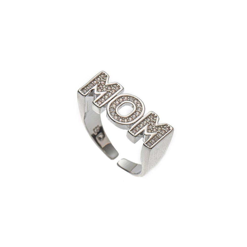 

Zinc Zinc Alloy MOM Ring Aesthetic Gift for Mother s Day Trendy Zircon Letter Ring Mom Gift Silver-Clear Zircon
