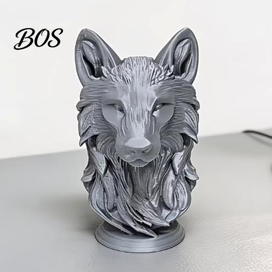 Realistische Wolfskopf-Dekoration 3D-gedruckte Figur, Statue mit runder Kunstbasis, Wildtier-Skulptur für Zuhause, Büro, Bücherregal