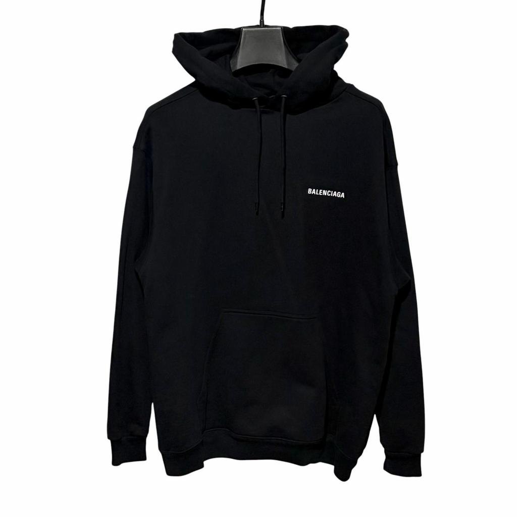 BALENCIAGA Back Logo Print Hoodie Black Men's Size XS Model 600583