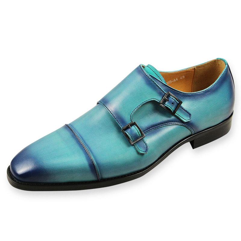 Fashion Deluex Monk Strap Penny Shoes High Quality Handmade Slip-On Loafers Office Business Fashion Skyblue Men's Shoes Genuine Leather
