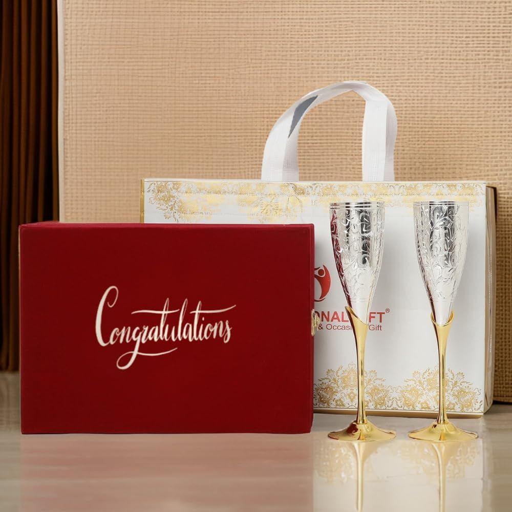 

Бокал для вина из нейзильбера/Набор бокалов для вина 2 штуки Стекло | Бирка Поздравляем с бархатной коробкой и сумкой для переноски