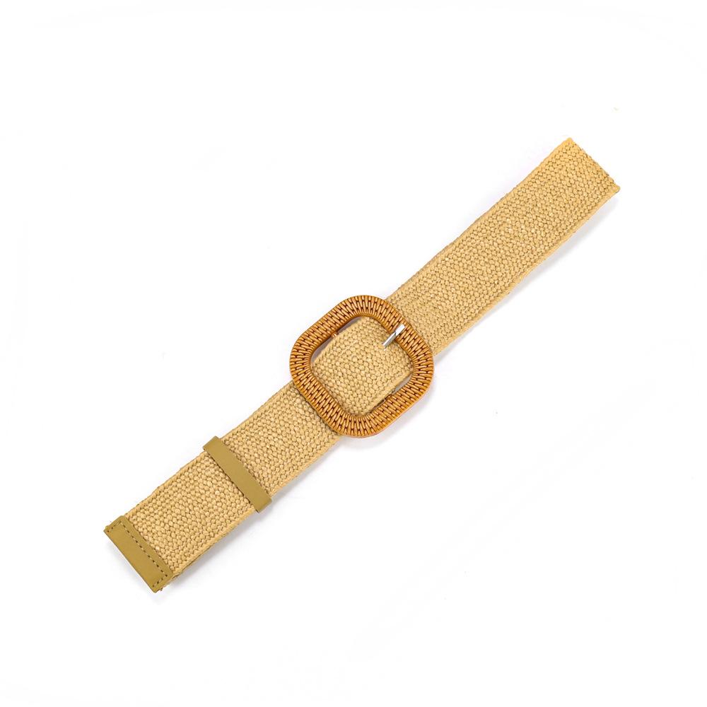 Bohemian Cotton And Linen Wind Pp Grass Woven Belt Women'S Round Square Buckle Dress Retro Women'S Belt