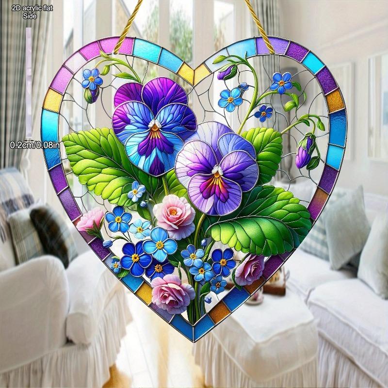 Attrape-soleil en acrylique coloré en forme de cœur | Design floral vibrant, Idéal pour la décoration de la maison et du jardin, Parfait pour les mariages et les cadeaux de fête, Chambres d'enfants