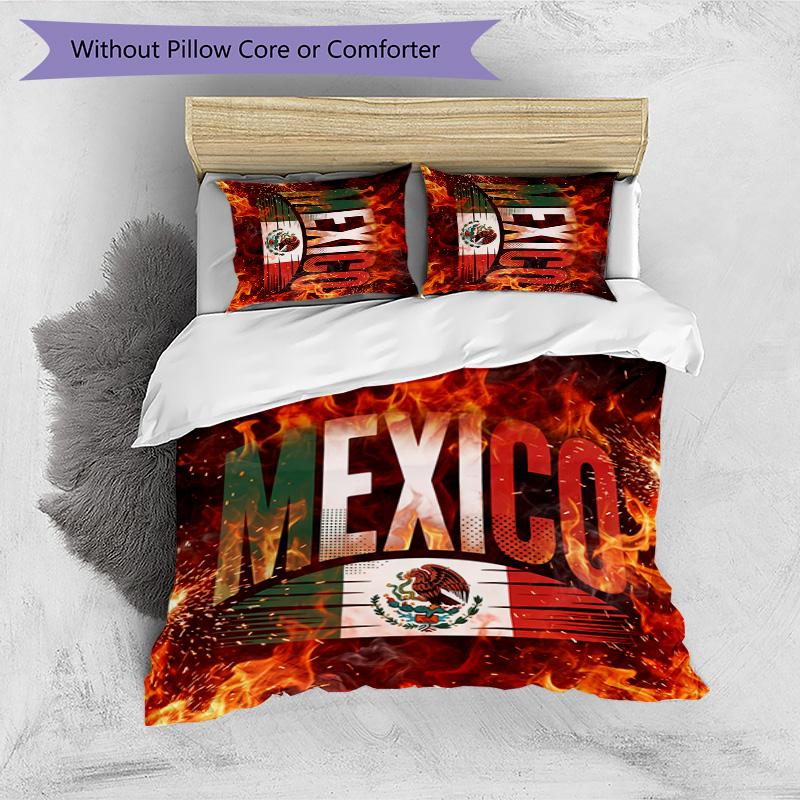 Mexico footbal Printed Bedding 3 Piece Set Cozy Breathable Bed Cover Set as Housewarming Holiday Gift