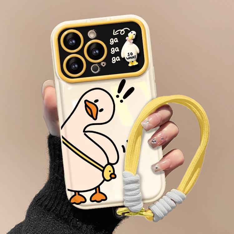 Applicable To Apple 15 Mobile Phone Case IPhone 13pro Crooked Duck Doll Lanyard 11/12 Flip Mirror Xs Cute