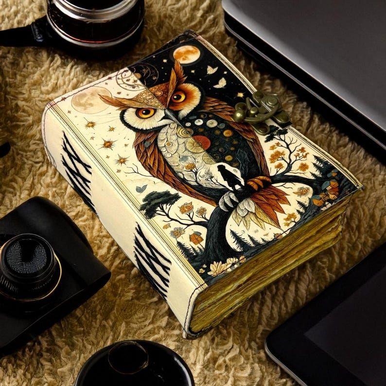 Handmade Leather Owl Journal with Lock – Vintage Refillable Diary, Gift for Writers