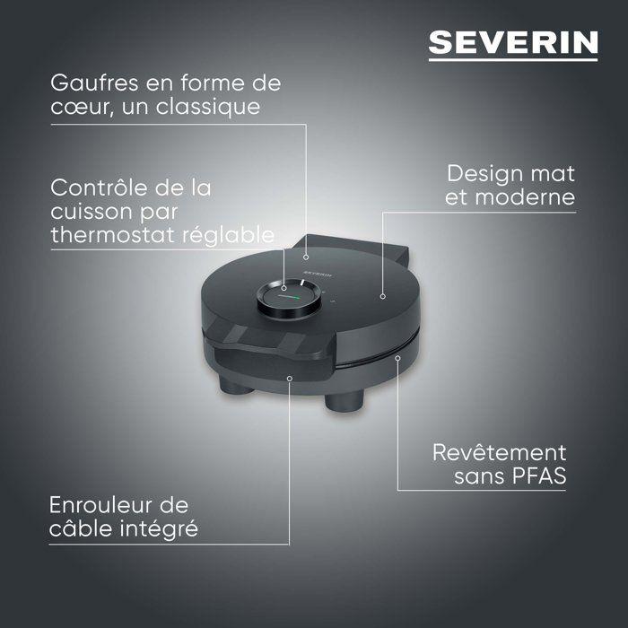 Gaufrier solo - SEVERIN - WA2116 - 1200 W - Formes de coeur - Revetement céramique antiadhésif - Noir