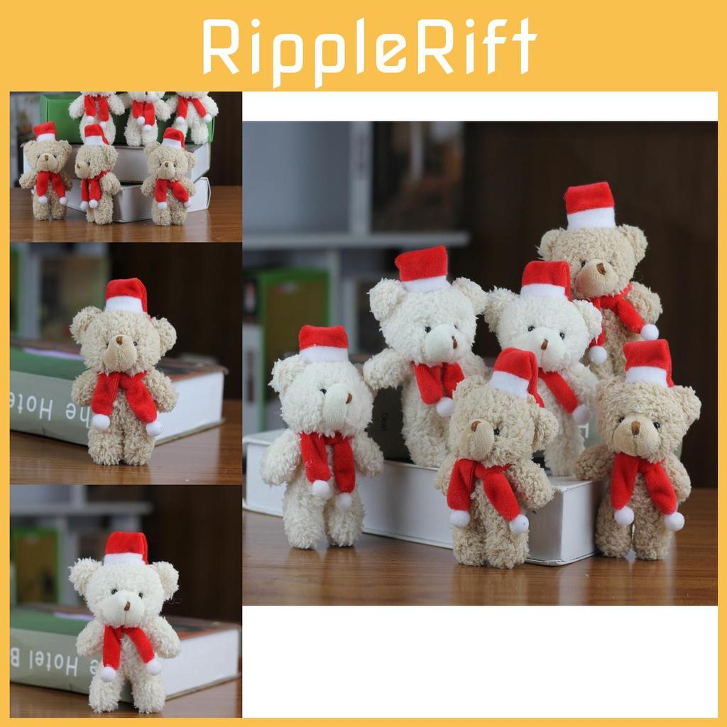 Cute Blushing Christmas Bear Plushie Mini Teddy Ornament Soft Short Plush Toy For Bags And Accessories