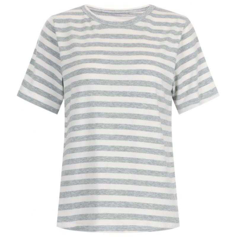 Shop   Women Round Neck STriped ShorT Sleeve Basic T shirT Black Dai Wsh 20615