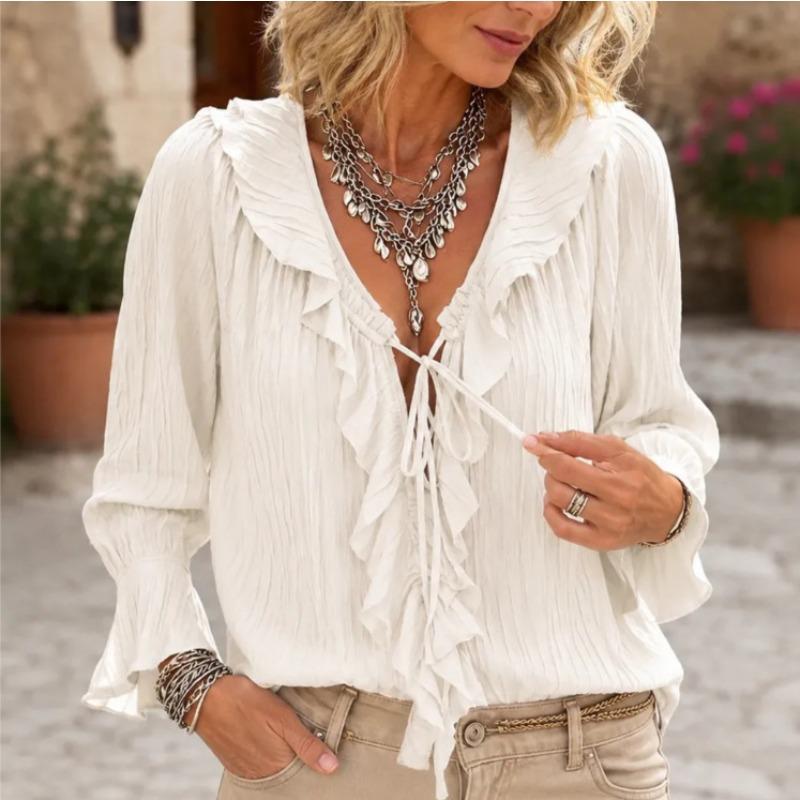 BITCED Women's Fashion Casual V-Neck Long Sleeve Blouses & Shirts