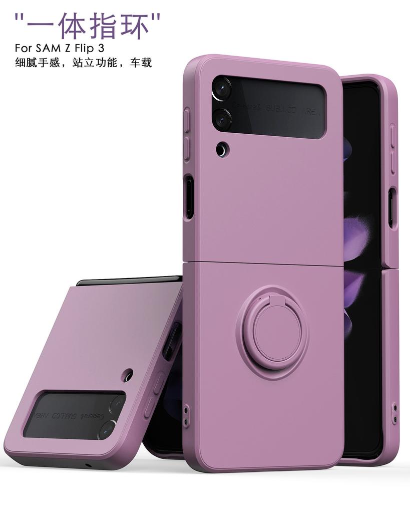ZFlip3 Folding Screen Mobile Phone Case, Ring Bracket, Imitation Liquid Silicone Integrated Case Zflip4 Anti-skid and Anti-fingerprint.