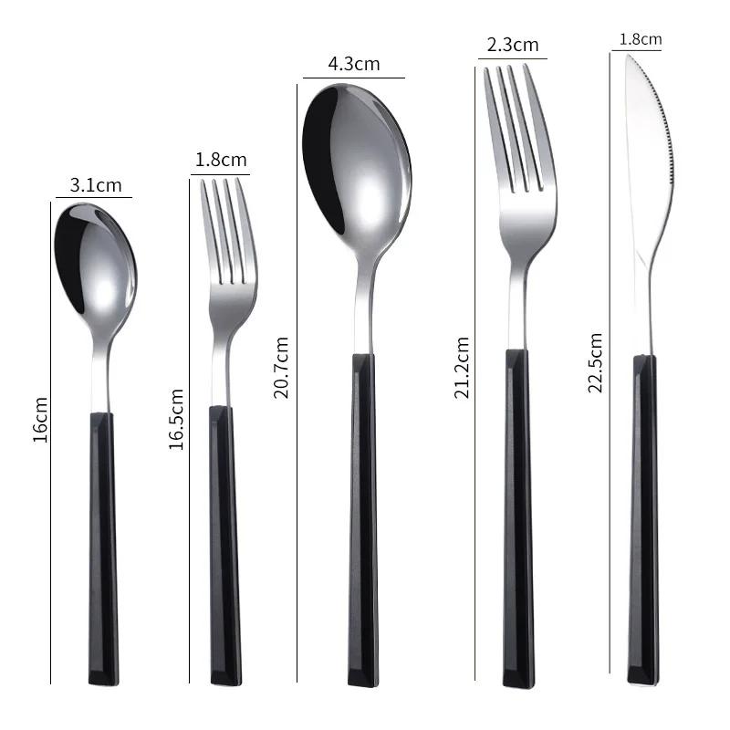 5PCS Stainless Steel Imitation Wooden Handle Cutlery Set Knife Fork Spoon Western Tableware Kitchen Flatware Set Dinnerware