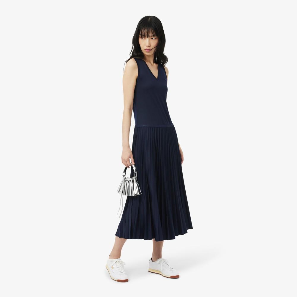 [lacoste] Women's V-Neck Sleeveless Pleated Dress EF8849-56G166