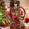 Acrylic Heart-Shaped Cardinal Birds Christmas Suncatcher Stained Glass Effect Window Hanging Ornament Bird Lover Holiday Gifts