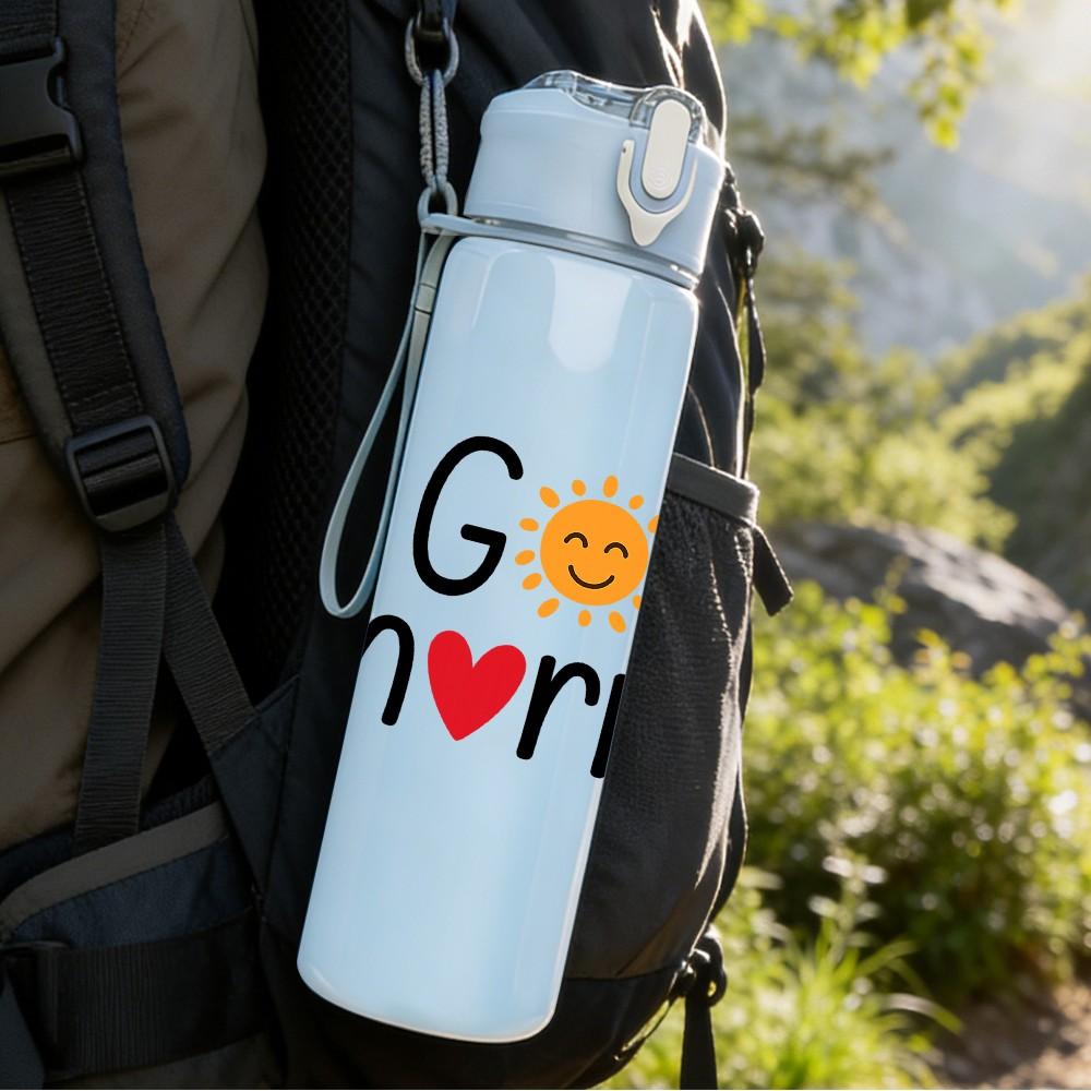 1PC Good Morning Sun Letter 750ml Color Plastic Sports Water Bottle Leakproof Flip Straw Lid Suitable for Sports Office Home Use