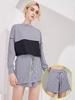 Bohemianbeullu [Set] String Tie Boat Neck Women'S Loose Fit Rash Guard Gb/Gingham Layered Wrap Shorts Set-Up