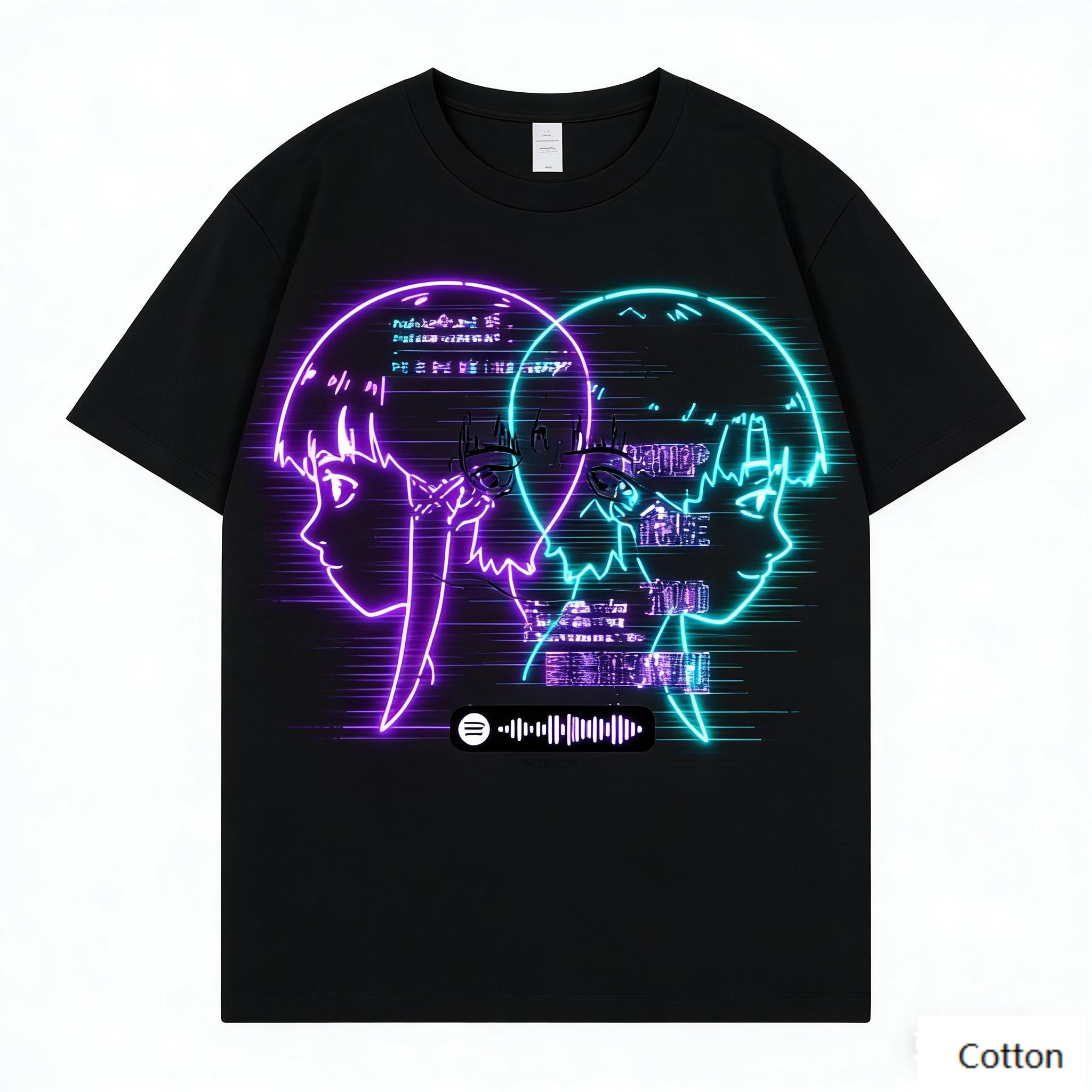

Cyberpunk Anime Girl with Glitch Art Graphic TShirt Vaporwave Print Pure Cotton Tee Edgy Streetwear Style Unisex Top 4XL
