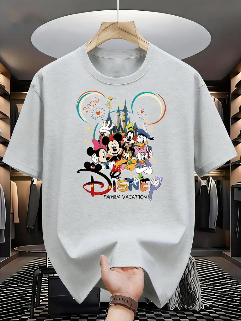 Disney Family 2026 Summer Men Women Tshirt Cartoon Print Oversize Fashion Cotton Parent Child Top Casual Couple Daily Street