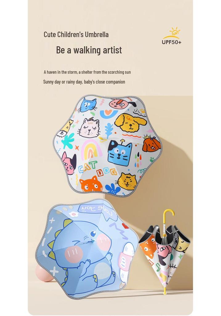 Long Handle Kids' Umbrella with Safe Corners for Ages 3-12, Suitable for School, Kindergarten, Sunny & Rainy Days