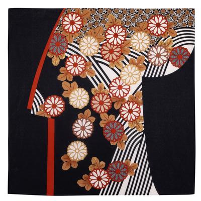 Musubi Furoshiki Chrysanthemum and Flowing Water Cotton 120cm, Snow, Moon, Flowers, Kosode, Black, 120cm, 100%