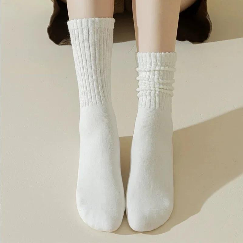 Women Knitted Long Socks Girls Casual Black White Solid Loose Crochet High Tube Lolita Cotton Boot Cuffs Ruffles Socks