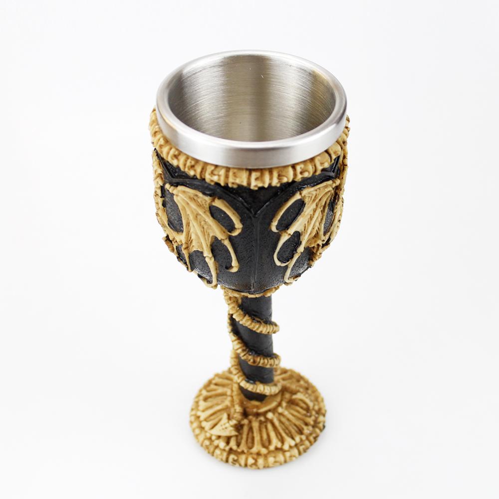 Gothic Goblet 3D Viking Stainless Steel Resin Skull Wine Goblet Dragon Claw Skeleton Spine Whiskey Cup Wine Glass for Halloween