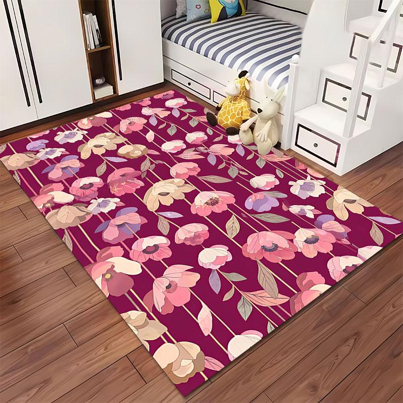 Pink Floral Pattern Carpet suitable as a non-slip mat for the living room or bedroom sofa