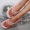 Fashion Crystal Wedge Flip Flops for Women 2025 Summer Thick Sole Non Slip Beach Slippers Woman Pink Clip Toe Platform Sandals