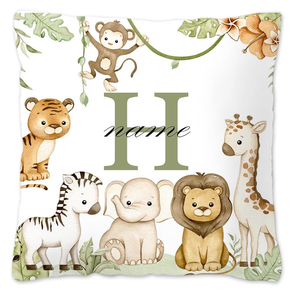 Animal with Name Pillow Case Personalized Pillow Dust Cover Bedroom Kids Wild Party Decoration Pillowcase Birthday Children Gift