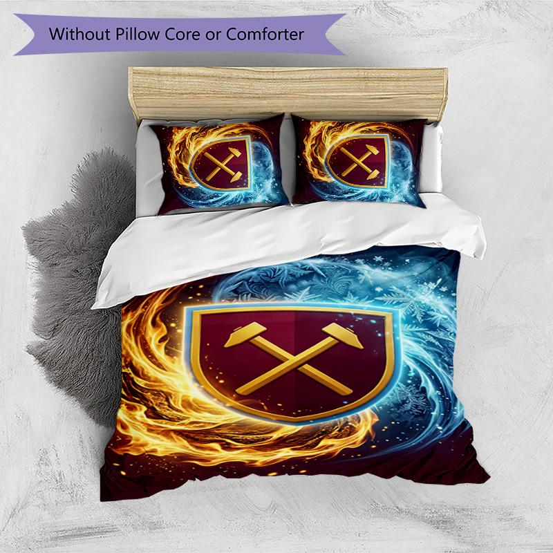 Set Lenzuola Stampato West Ham United Football 3 Pezzi, Comodo Set Copripiumino per Camera da Letto Amico della Pelle