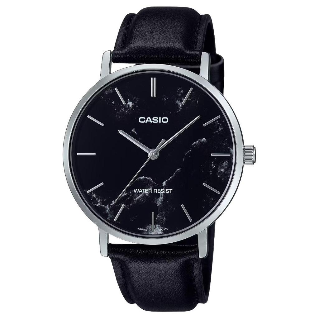 CASIO Water Resistant For Everyday Use Quartz Movement Leather Strap Watch Men's Watches Black Dial MTP-VT01LM-1A