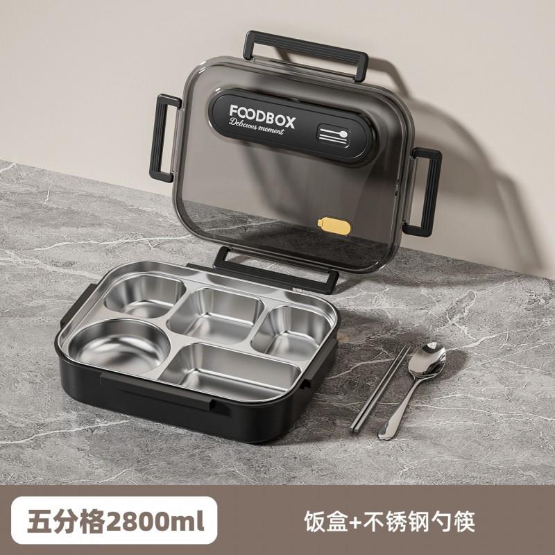 Lunch Box Acciaio Inox 2800ml Contenitore Bento 5 Scomparti per Adulti Adatto al Microonde Con Set Cucchiaio Forchetta