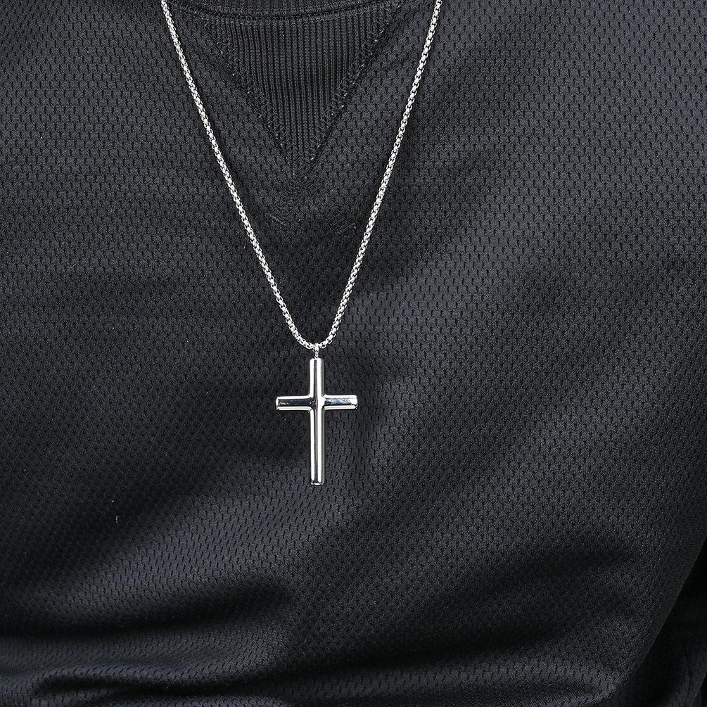Simple Curved Titanium Steel Cross Necklace ,Neutral And Cool Style Pendant For Men And Women To Wear