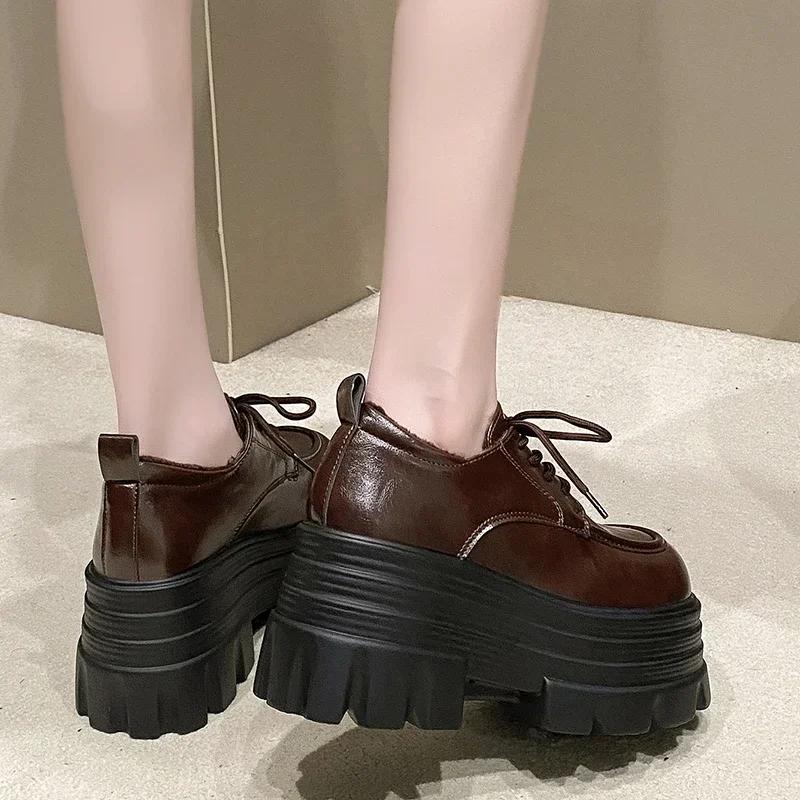 Mode 9CM Nouvelles Femmes Hiver Chaud Baskets Lacets Plateforme Haute Chaussures en Cuir Femme Gothique Bottines Cheville Rock Semelle Épaisse Chaussures Fourrure